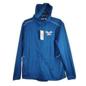 Clique Blue Full Zip Hooded Jacket Men Size L Pockets Explorica D-Day Logo NEW